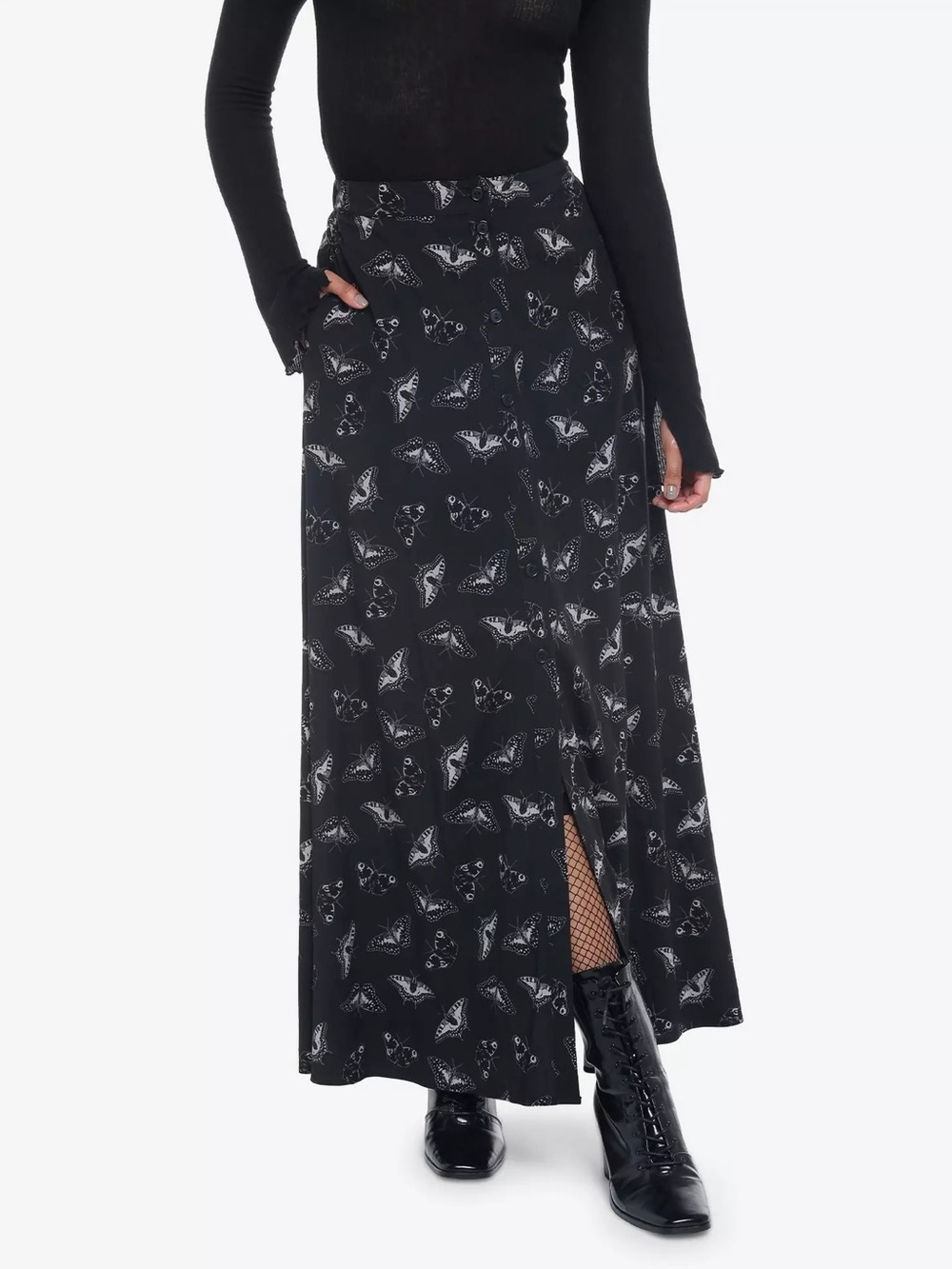 Hot Topic - Black Moth Button Front Maxi Skirt